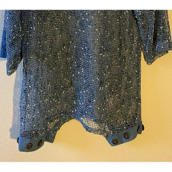 COPY - Kaktus Crochet Open Knit Top 3/4 Sleeve Blue Medium Buttons Lagenlook Bo… - Picture 6 of 8